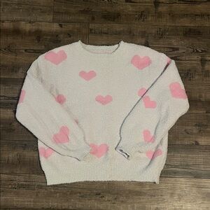 Target White Sweater with Pink Hearts